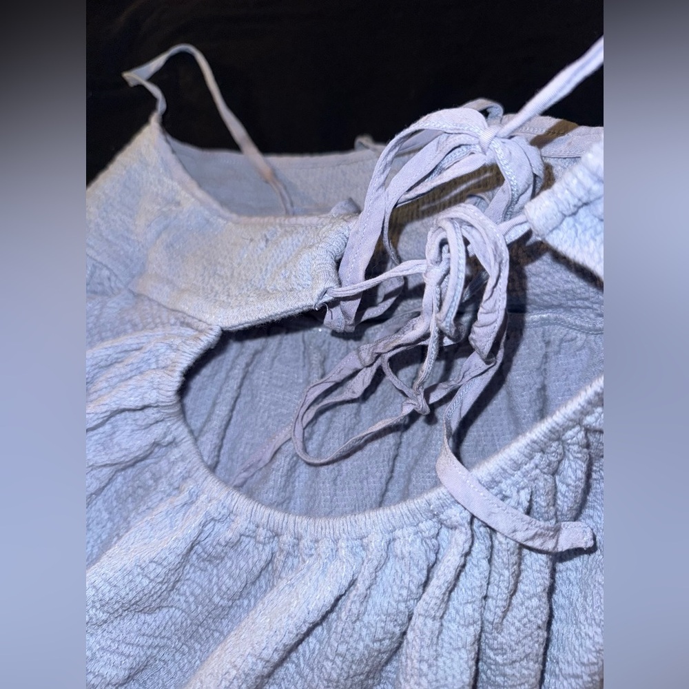 Light Blue Ribbed Babydoll Ruffle Tank Top - Picture 4 of 6